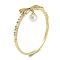 Rack Plating Brass Pave Cubic Zirconia Bowknot Hinged Bangles for Women, with Round Plastic Imitation Pearl, Real 18K Gold Plated, Cadmium Free & Lead Free, Long-Lasting Plated, Clear, Inner Diameter: 2-3/8 inch(6cm)