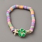 Polymer Clay Heishi Beads Stretch Bracelets for Women, Plumeria & Star, with Resin, Colorful, Inner Diameter: 2-1/8 inch(5.35cm)