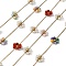 Handmade 304 Stainless Steel Beaded Chains, Soldered, with Dyed Shell Beads & ABS Plastic Pearl & Spool, Ion Plating(IP), Real 18K Gold Plated, Red, 9.5~10x8~9x3~3.5mm