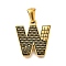 Golden 304 Stainless Steel Pendants, Bark Pattern, Letter W, 18x17x2.5mm, Hole: 5.5x3mm