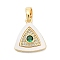 Brass Micro Pave Cubic Zirconia Pendents, with Shell and Glass Charms, Real 18K Gold Plated, 15x13.5x2.5mm, Hole: 4.5x2mm