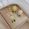 Brass Micro Pave Cubic Zirconia Pendant Necklace & Stud Earrings, Stainless Steel Chain Necklace, Golden, Flower, 400mm