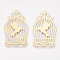 Brass Pendants, Etched Metal Embellishments, Birdcage, Light Gold, 35x21x0.3mm, Hole: 1.6mm