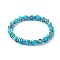 Handmade Evil Eye Lampwork Beaded Stretch Bracelets, with Flat Round Brass Rhinestone Beads, Deep Sky Blue, Inner Diameter: 2-1/2 inch(6.3cm)