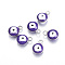 304 Stainless Steel Enamel Charms, Flat Round with Evil Eye, Stainless Steel Color, Purple, 8.5x6x4mm, Hole: 1mm