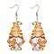 Christmas Acrylic Dangle Earrings, Santa Claus with Gingerbread Man, Platinum, Goldenrod, 30mm