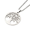 Non-Tarnish 201 Stainless Steel Box Chain Tree of Life Pendant Necklaces for Women Men, Stainless Steel Color, 19.49 inch(49.5cm), Pendant: 37.5x34.5mm