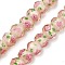 Handmade Foil Lampwork Beads Strands, Rondelle with Flower, Faceted, Pink, 9.5~10x7.5~8mm, Hole: 1.1~1.5mm, about 40pcs/strand, 12.60''(32cm)