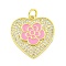 Rack Plating Heart with Flower Brass Micro Pave Clear Cubic Zirconia, with Enamel Pendants, Cadmium Free & Lead Free, Real 18K Gold Plated, Long-Lasting Plated, with Jump Ring, Hot Pink, 20.3x19.7x2.3mm, Hole: 3.5mm