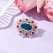 Handmade Glass Seed Beaded Oval Brooches for Women, with 304 Stainless Steel Brooch Findings & Imitation Austrian Crystal Beads & Oval Natural Dyed Dragon Veins Cabochons, Colorful, 38x33mm