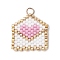 Beaded Heart Envelope Charms, Loom Pattern Glass Seed Beads Pendants, with 304 Stainless Steel Jump Rings, Pearl Pink, 18x17.5x2mm, Hole: 2.5mm