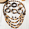 Wood Beaded Multilayer Necklaces & Beaded Bracelets & Dangle Earrings Sets, Flat Round, Mixed Color, 780mm