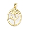 Rack Plating Brass Pave Shell Pendants, Oval with Flower Charms, Long-Lasting Plated, Lead Free & Cadmium Free, Real 18K Gold Plated, 25x17.5x3mm, Hole: 5x3.5mm