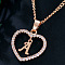 Alloy Crystal Rhinestone Heart with Initial Pendant Necklaces, Rose Gold, Letter A, 16.93 inch(43cm)