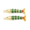 Brass Micro Pave Cubic Zirconia Enamel Pendants, Fish, Real 18K Gold Plated, Green, 38x11.5x6.5mm, Hole: 1.6mm