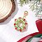 Glass Christmas Wreath Pendant Decorations, with Zinc Alloy Lobster Claw Clasps, Golden, 53mm