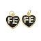 Brass Micro Pave Cubic Zirconia Pendants, with Enamel, Rack Plating, Heart with Word FE, Lead Free & Cadmium Free, Long-Lasting Plated, with Jump Ring, Real 18K Gold Plated, Black, 16.5x15x2.5mm, Hole: 3.5mm