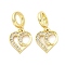 Brass Micro Pave Cubic Zirconia European Dangle Charms, Heart, Large Hole Pendants, Real 16K Gold Plated, 19.5mm, Hole: 4.2mm