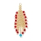 Glass Seed Beaded Feather Big Pendants, with Imitate Austrian Crystal Bicone Glass Beads & 304 Stainless Steel Jump Rings, Faceted, Red, 51x21.5x3.5mm, Hole: 3.5mm