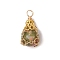 Natural Unakite Pendants, Teardrop Charms with Iron Findings, Golden, 21.5x13mm, Hole: 2mm