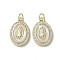 Brass Micro Pave Cubic Zirconia Pendants, with Shell, Virgin Mary Pattern, Real 18K Gold Plated, Oval, 19.5x12.5x3mm, Hole: 3mm