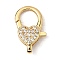 Brass Clear Cubic Zirconia Lobster Claw Clasps, Heart, Real 18K Gold Plated, 22x14x4.5mm, Hole: 4.5x2mm