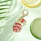 Alloy Enamel Keychains, with Alloy Keychain Clasp Findings, Leaf with Mushroom, Golden, Pink, 86mm