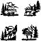 MDF Wood Wall Art Decorations, Home Hanging Ornaments, Bear & Deer & Wolf, Animal Pattern, 300~320x230~260mm, 4pcs/set