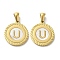 Ion Plating(IP) 304 Stainless Steel Pendants, Flat Round Shell Charms with Letter, Golden, Letter U, 20.5x17.5x1.5mm, Hole: 2.5x4.5mm