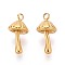 304 Stainless Steel Charms, Mushroom Charm, Real 14K Gold Plated, 13.5x7mm, Hole: 1.6mm