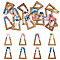Pandahall 16Pcs 8 Colors Resin and Walnut Pendants, Trapezoid, Mixed Color, 38x24.5x2.5mm, Hole: 1.8mm, 2pcs/color