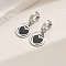 201 Stainless Steel Flat Round with Hollow Heart Hoop Earrings Daily Holiday Accessories, Silver, Black, 35x15mm
