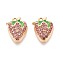 Alloy Rhinestone and Enamel Pendants, Strawberry, Golden, Light Rose, 17x13x4mm, Hole: 1.8mm