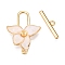 Brass Toggle Clasps, with Enamel & Shell, Flower, Real 18K Gold Plated, 23x16.5x3.5mm, Hole: 1.4mm, Bar: 4.5x16.5x2mm, Hole: 1.6mm