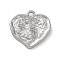 Non-Tarnish 304 Stainless Steel Pendants, Textured, Heart Charm, Stainless Steel Color, 18x18x3mm, Hole: 2mm