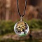 Flat Round Glass with Dried Flower Tree Inner Pendant Black Waxed Cord Necklaces, Moccasin, 17.52 inch(44.5cm)
