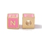 Rack Plating Brass Enamel Beads, Cadmium Free & Nickel Free & Lead Free, Real 18K Gold Plated, Cube with Letter, Pearl Pink, Letter.N, 6x6x6mm, Hole: 2.5mm
