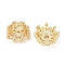 Flower Brass Micro Pave Clear Cubic Zirconia Bead Caps, Long-Lasting Plated, Golden, 12x12x5.5mm, Hole: 2mm