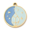 304 Stainless Steel Pendants, with Enamel, Flat Round Charm, Golden, Light Sky Blue, 17x15x1.7mm, Hole: 1.4mm