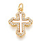 Brass Micro Pave Clear Cubic Zirconia Pendants, with Shell, Cross, with Jump Ring, Real 18K Gold Plated, 20.5x15.5x2.5mm, Hole: 3mm