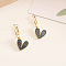 Alloy Leverback Earrings for Women, Heart, Golden, Black, 40x15mm