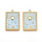 304 Stainless Steel Pendants, with Enamel, Rectangle with Moon & Star & Sun Charms, Ion Plating(IP), Real 18K Gold Plated, Light Sky Blue, 28x18x2mm, Hole: 1.6mm