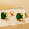 Brass Stud Earrings, with Rhinestone, Round, Golden, Emerald, 6x6mm