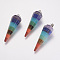 Yoga Chakra Jewelry, Natural & Synthetic Gemstone Pendants, with Platinum Plated Brass Findings, Cone, 47x15mm, Hole: 5x8mm