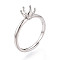 Rhodium Plated 925 Sterling Silver Engagement Solitaire Adjustable Ring Settings, Prong Ring Components, Platinum, Tray: 6~6.9mm, US Size 5 1/2(16.1mm)