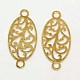 Flat Oval with Floral Pattern Connectors Brass Filigree Link Joiners KK-M005-04G-NF-1