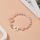 Bracelet de perles de coeur de quartz rose naturel avec des fermoirs de fleurs en alliage pour les femmes BJEW-TA00248-5