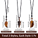 Globleland 3Pcs 3 Style Natural Tiger Eye Wing & Cone & Dagger Pendant Necklaces Set with Polyester Rope for Men Women NJEW-GL0001-02-2