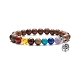 Bracelet extensible en perles rondes en bois naturel et pierres précieuses avec breloque arbre en alliage BJEW-JB08100-4