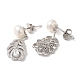 Cubic Zirconia Feather with Natural Pearl Dangle Stud Earrings EJEW-F318-14P-4